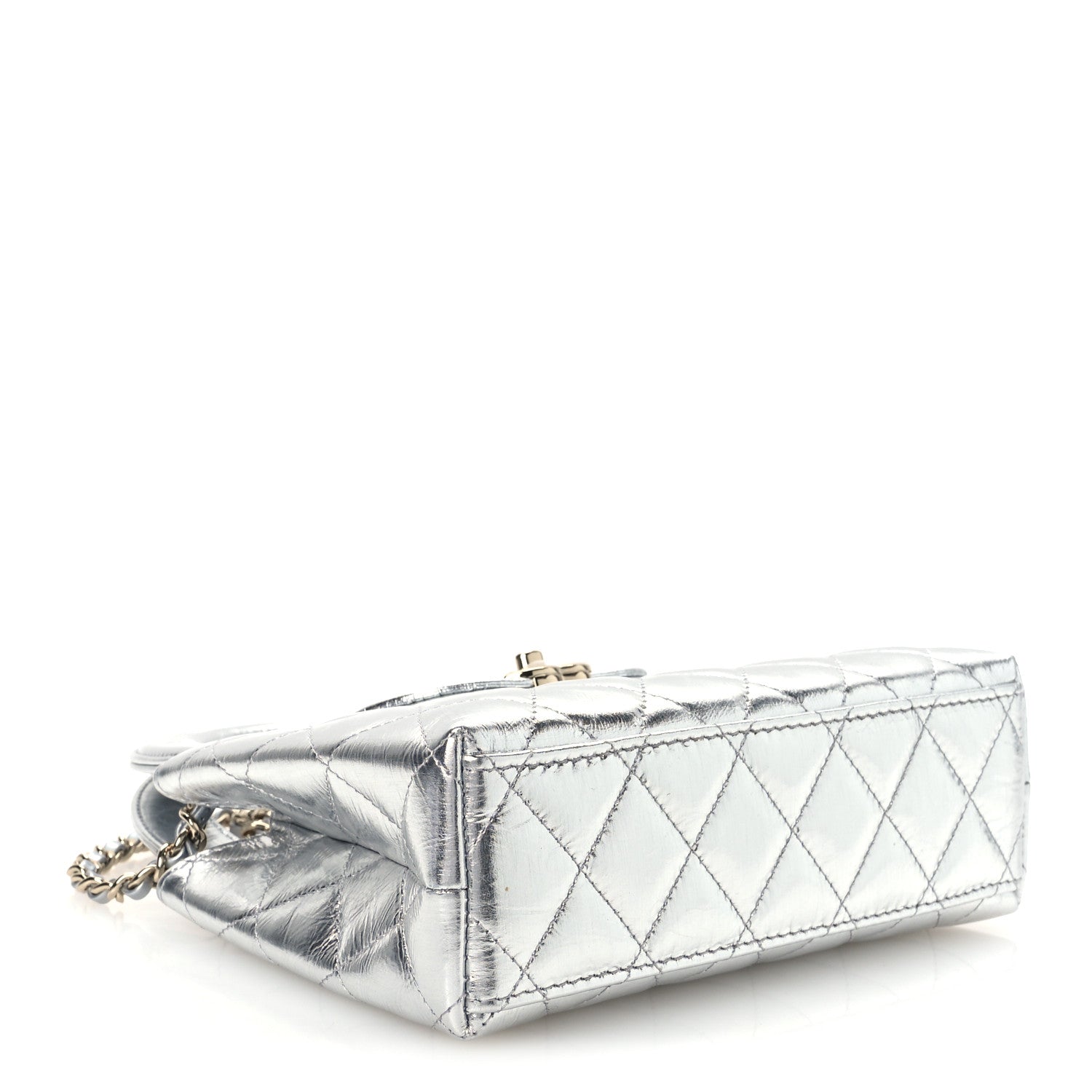 Chanel Metallic Aged Calfskin Quilted Nano Kelly Shopper Silvery 3 of 10