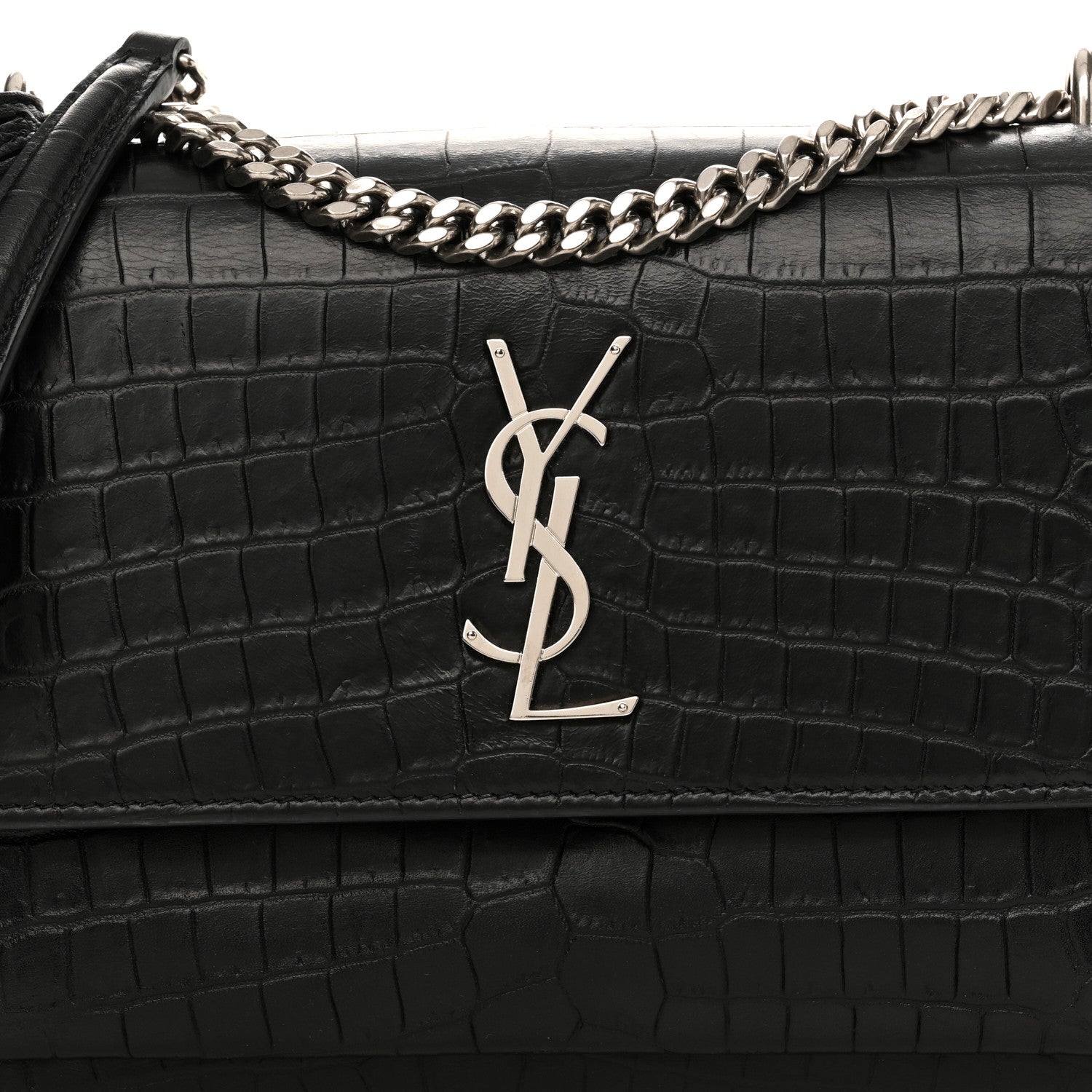 Saint Laurent Calfskin Crocodile Embossed Medium Monogram Sunset Black 8 of 14