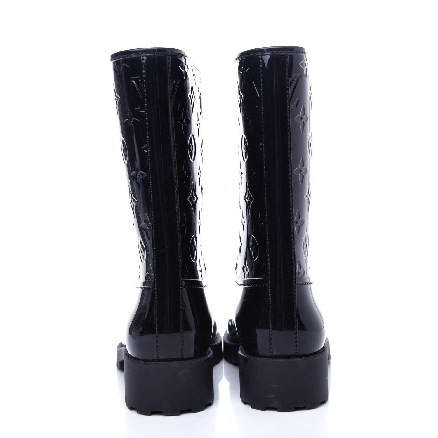 Louis Vuitton Rubber Embossed Monogram Drops Flat Half Boots 39 Black 7 of 9
