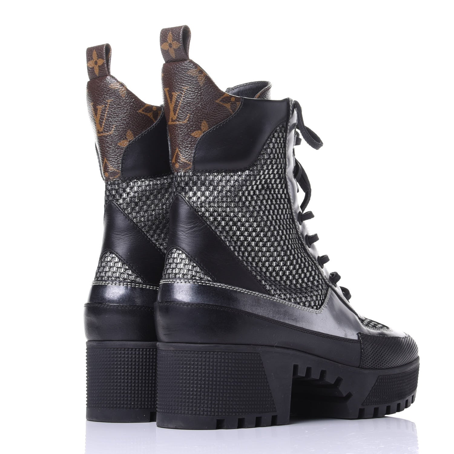 Louis Vuitton Metallic Calfskin Technical Fabric Digital Gate Laureate Platform Desert Boot 37.5 Silver 4 of 11