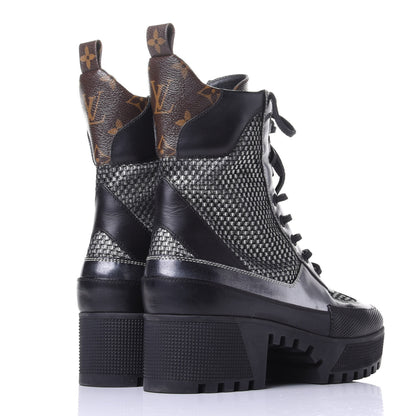 Louis Vuitton Metallic Calfskin Technical Fabric Digital Gate Laureate Platform Desert Boot 37.5 Silver 4 of 11