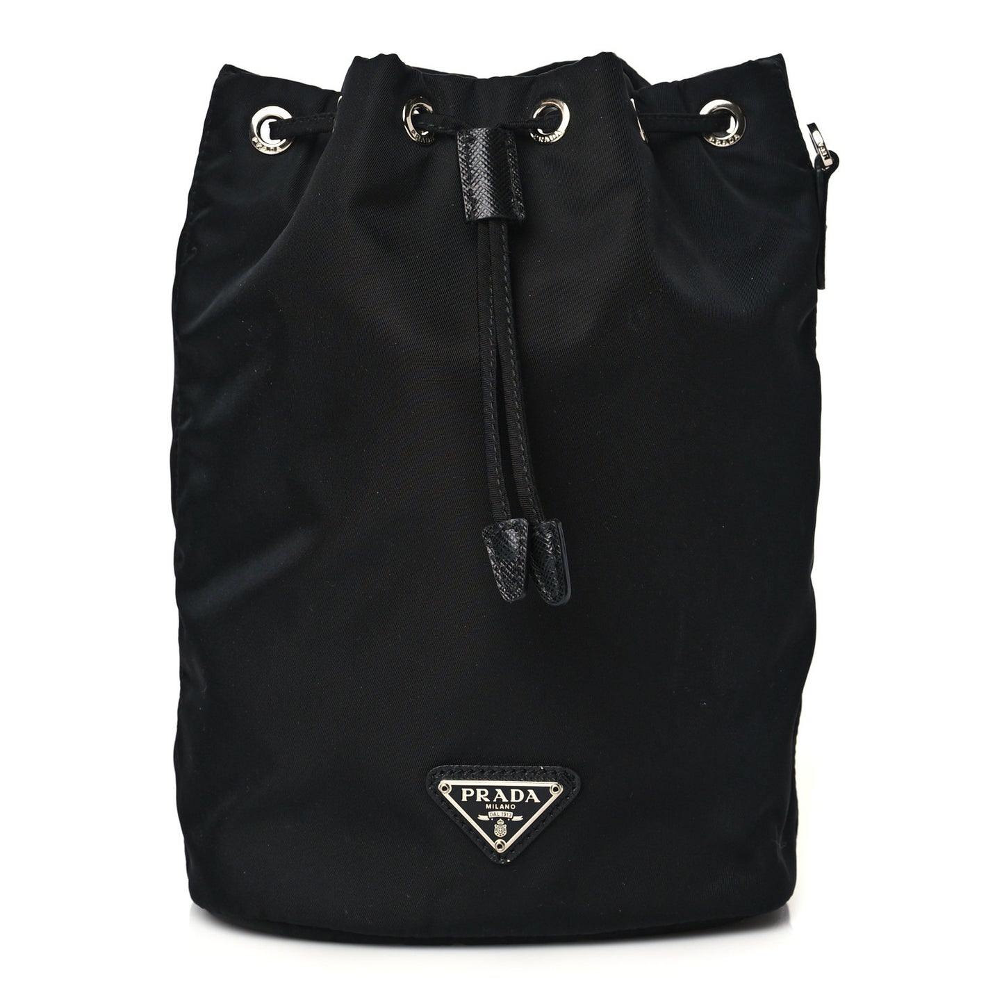 Saffiano Tessuto Nylon Vela Bucket Wristlet Black