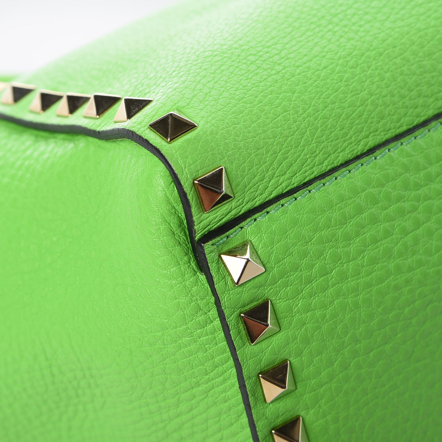 Pebbled Calfskin Small Rockstud Double Handle Tote Green Fluo