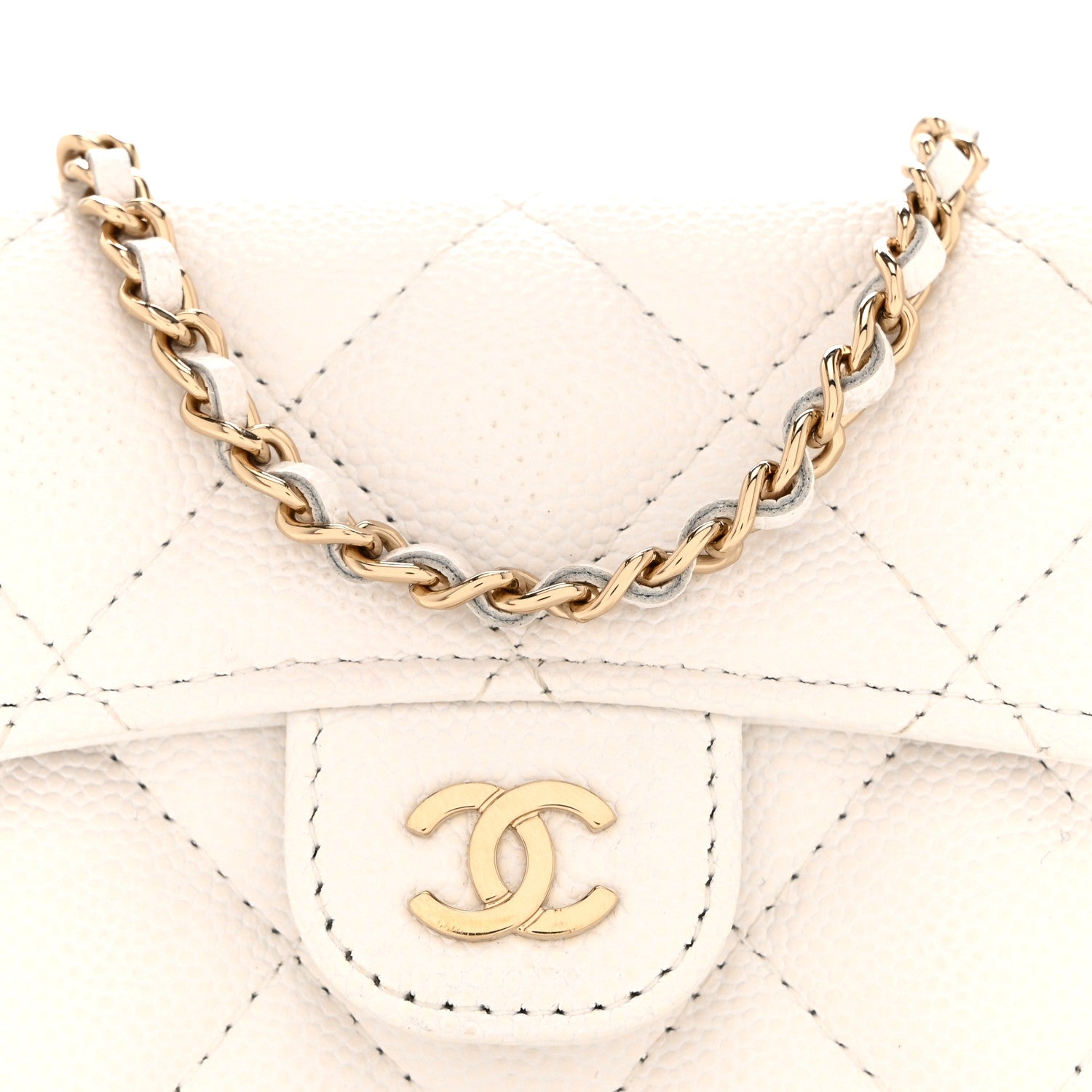 Chanel Caviar Quilted Flap Card Holder On Chain White 9 of 11
