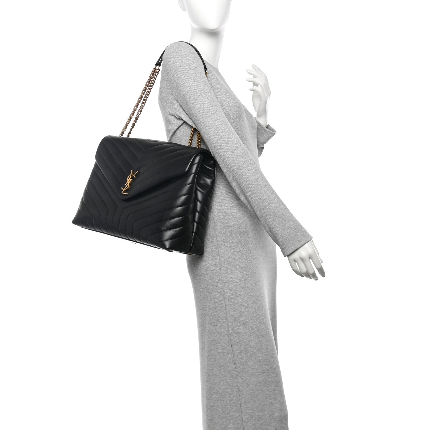 Saint Laurent Calfskin Y Quilted Monogram Large Loulou Chain Satchel Black 2 of 10