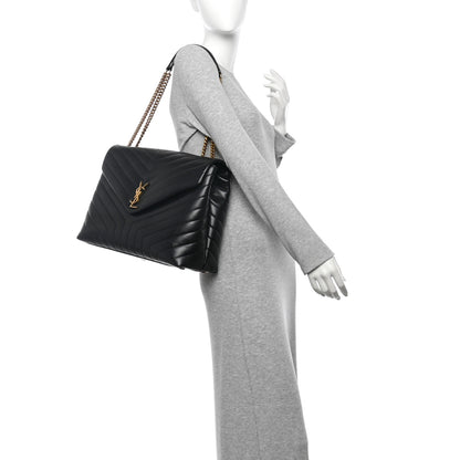 Saint Laurent Calfskin Y Quilted Monogram Large Loulou Chain Satchel Black 2 of 10