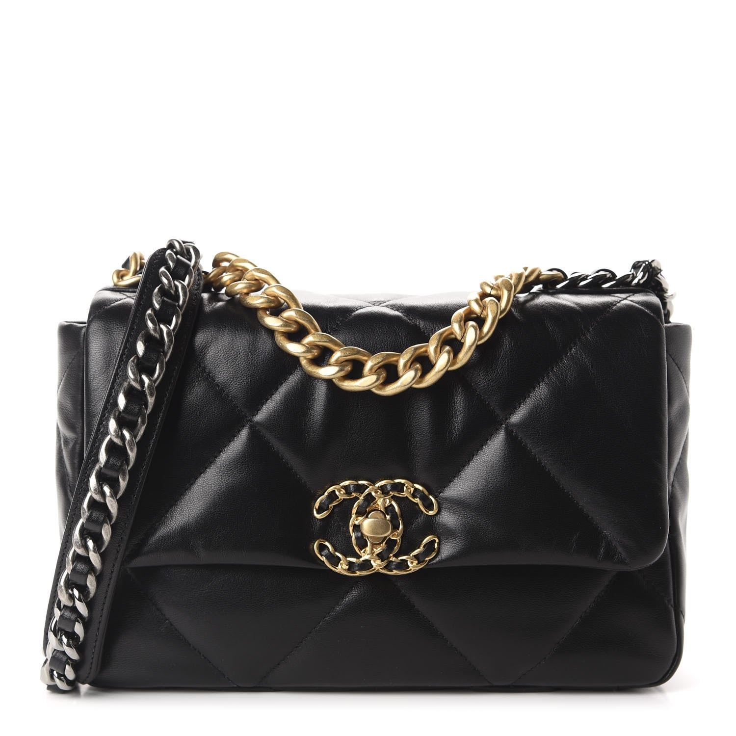 Chanel Shiny Goatskin Quilted Medium 19 Flap Black 1 of 11