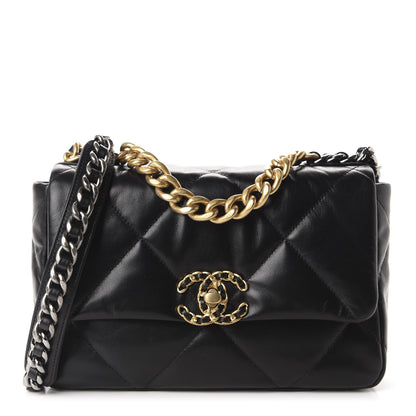 Chanel Shiny Goatskin Quilted Medium 19 Flap Black 1 of 11