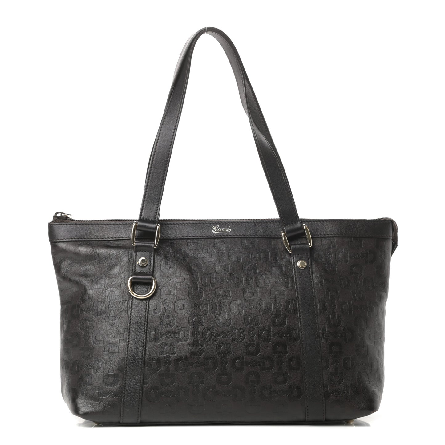 Calfskin Horsebit Embossed Medium Abbey Tote Dark Brown
