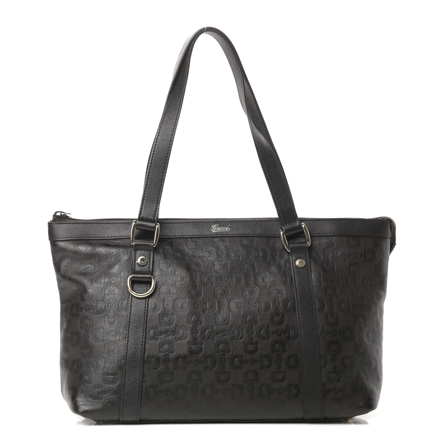 Gucci Calfskin Horsebit Embossed Medium Abbey Tote Dark Brown 1 of 14