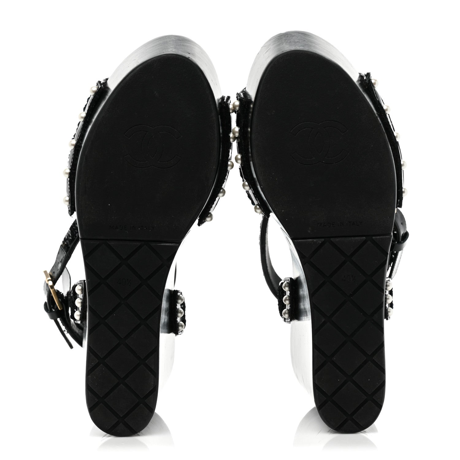 Chanel Sequin Wedge Sandals 40.5 Black 5 of 11
