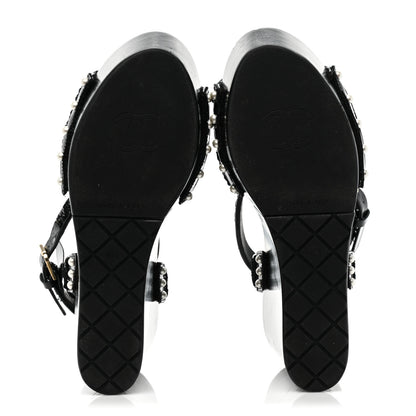 Chanel Sequin Wedge Sandals 40.5 Black 5 of 11