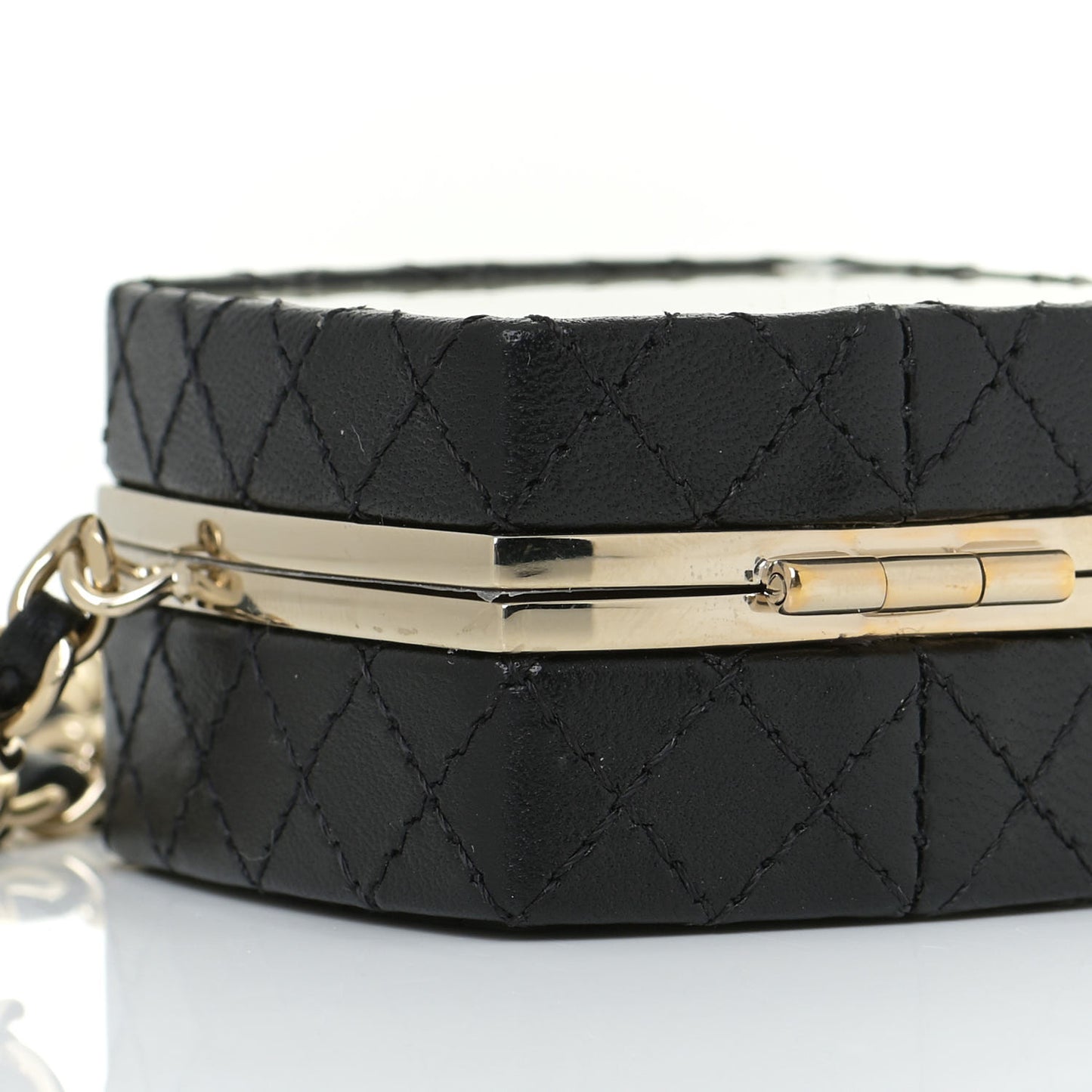Lambskin Quilted Small Beauty Box Clutch With Chain Black