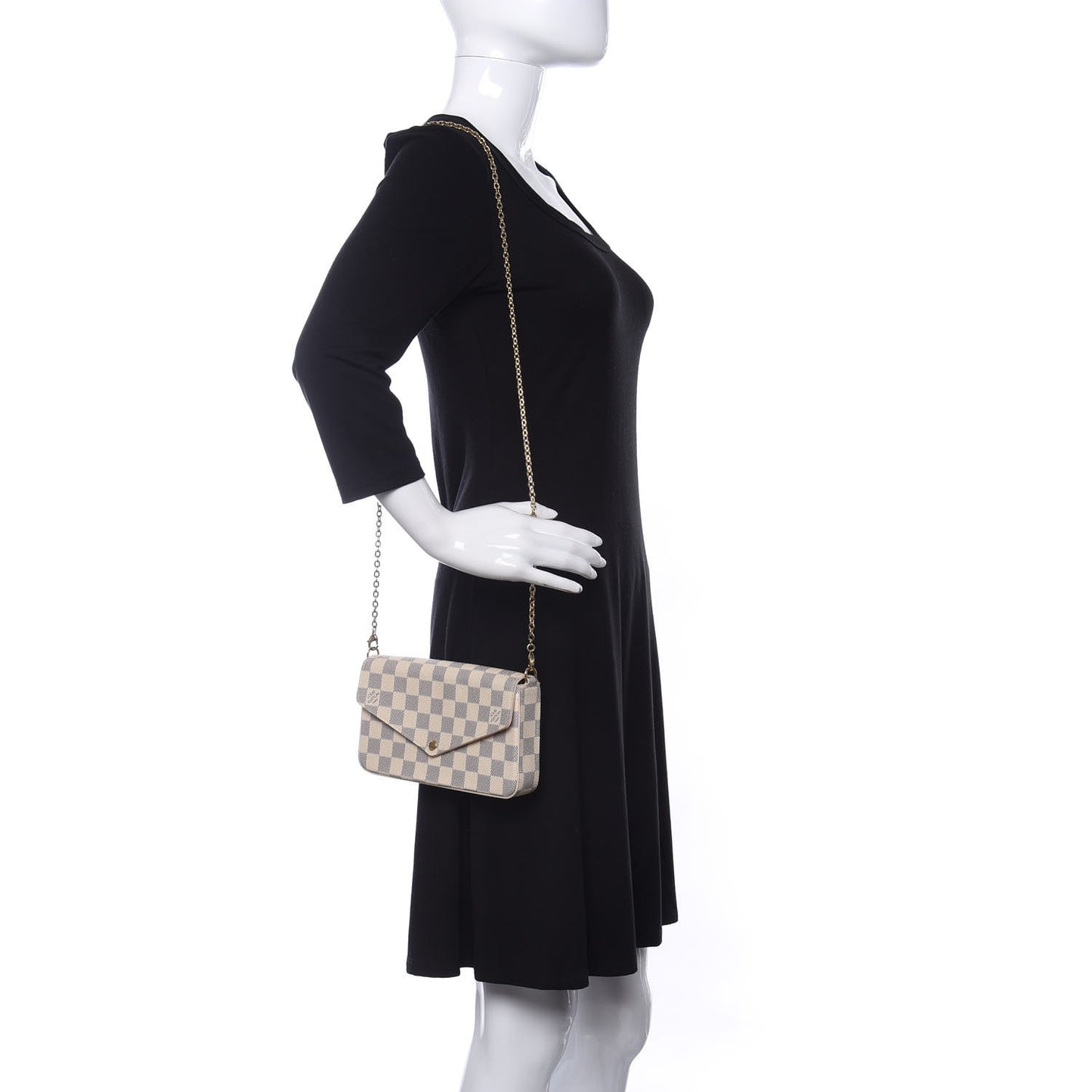 Damier Azur Pochette Felicie Chain Wallet Rose Ballerine