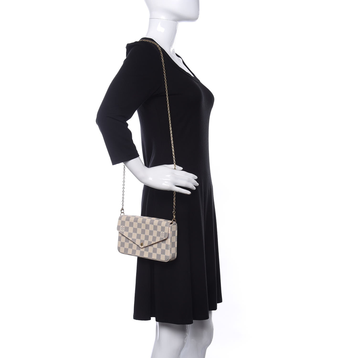 Louis Vuitton Damier Azur Pochette Felicie Chain Wallet Rose Ballerine 2 of 9