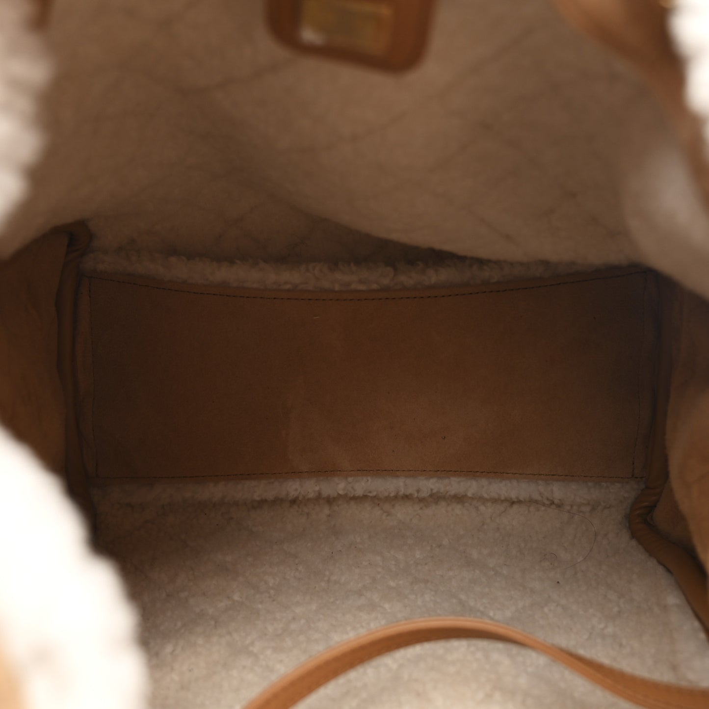 Suede Shearling Quilted Medium Chanel 25 Handbag Beige Natural