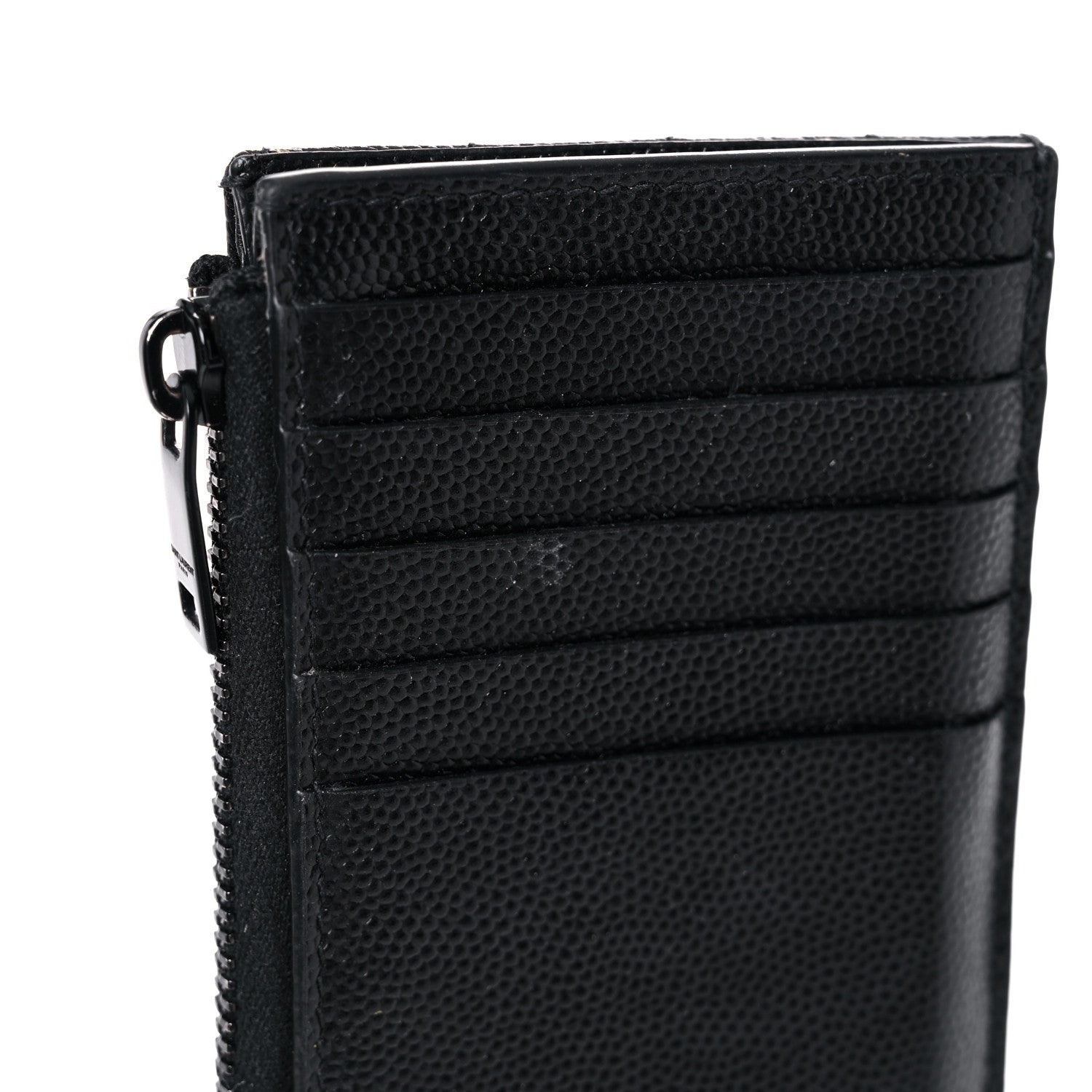 Saint Laurent Grain De Poudre Matelasse Chevron Monogram Fragments Zippered Card Case Black 6 of 11