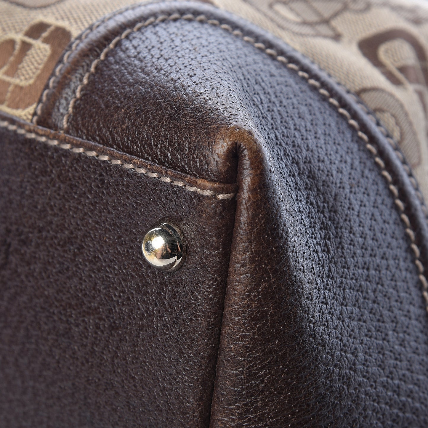 Horsebit Canvas Large Treasure Boston Tote Dark Brown