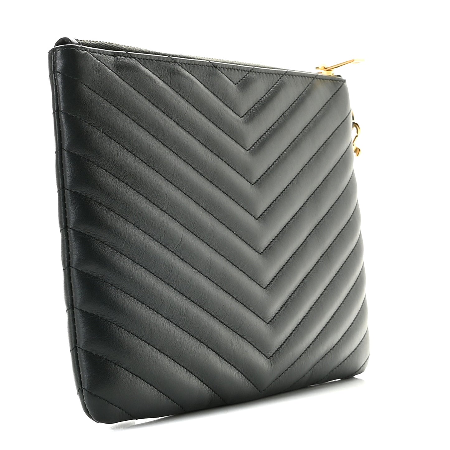 Calfskin Matelasse Chevron Monogram A5 Wristlet Black