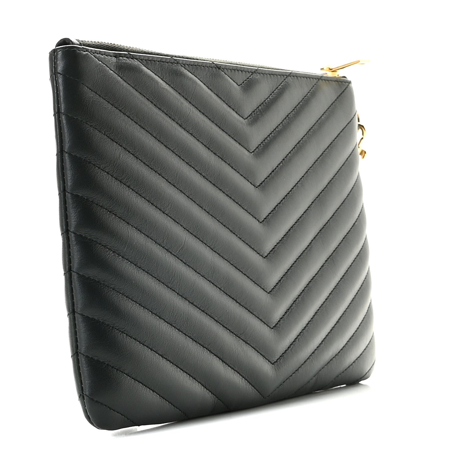 Saint Laurent Calfskin Matelasse Chevron Monogram A5 Wristlet Black 3 of 10