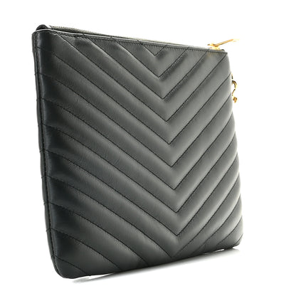 Saint Laurent Calfskin Matelasse Chevron Monogram A5 Wristlet Black 3 of 10
