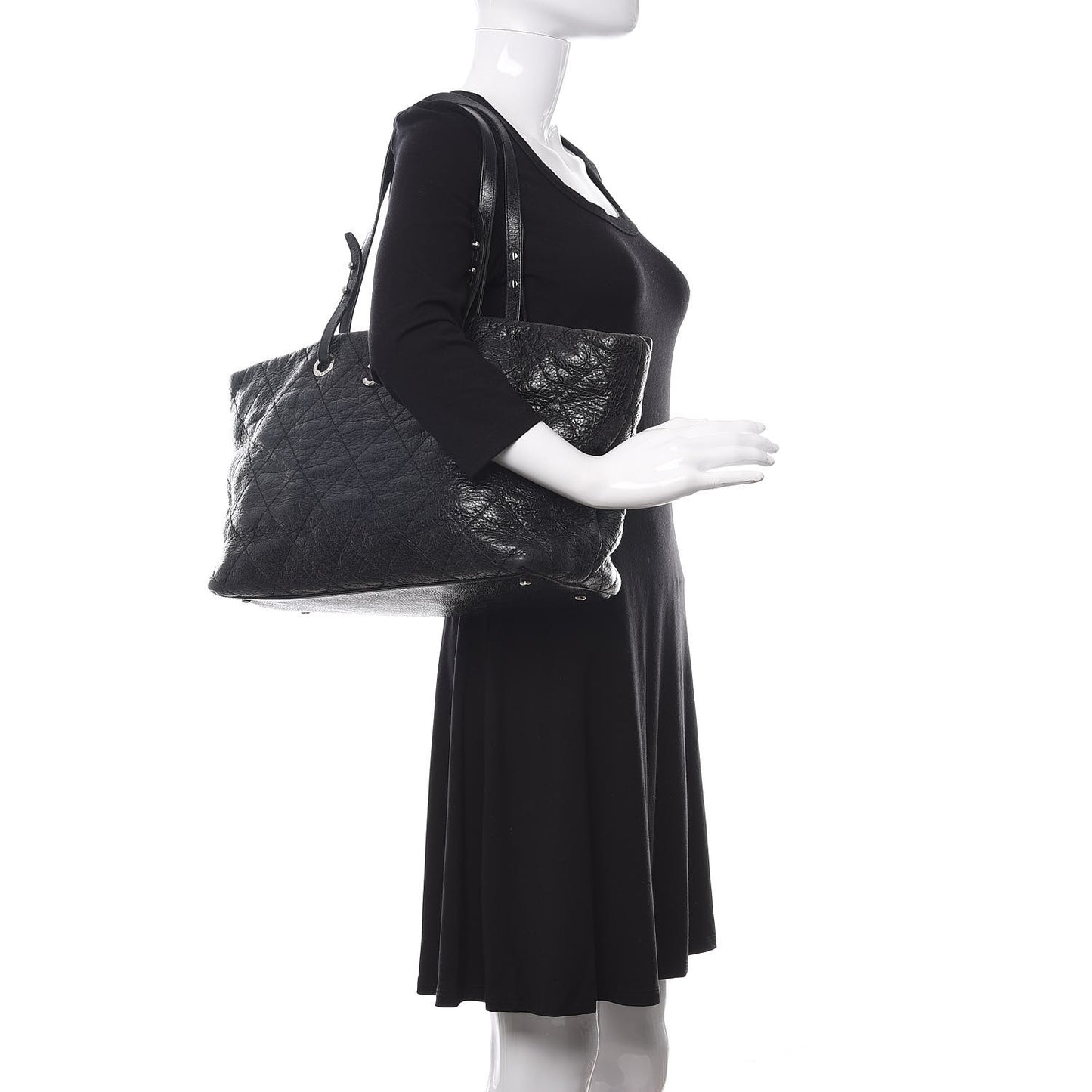 Glazed Calfskin Large On The Road Tote Black