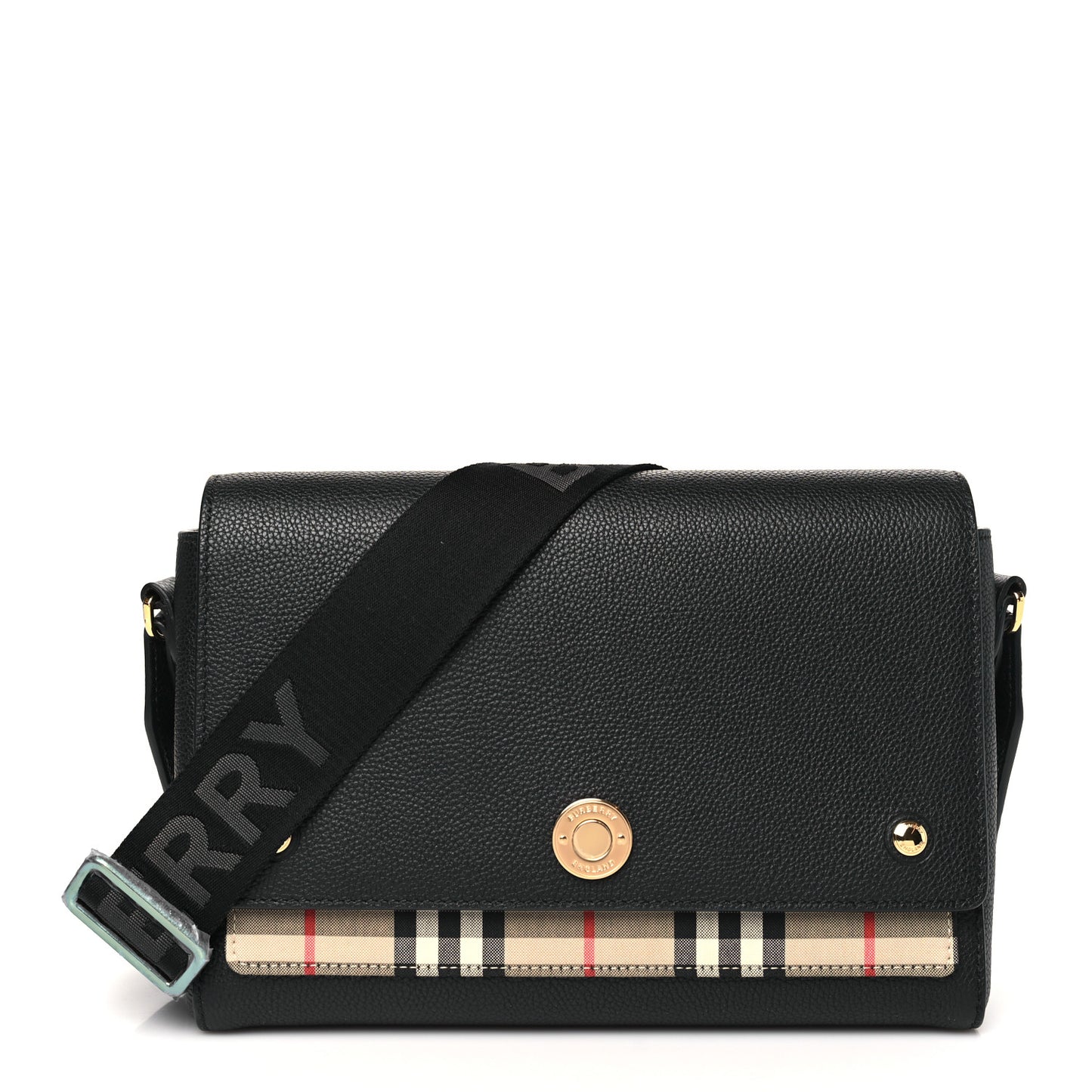 Coated Canvas Calfskin Vintage Check Medium Note Crossbody Bag Black