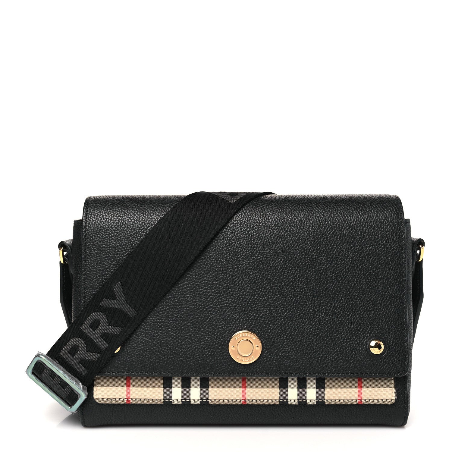 Burberry Coated Canvas Calfskin Vintage Check Medium Note Crossbody Bag Black 1 of 9