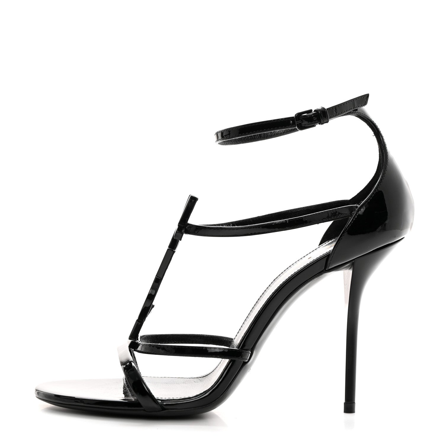 Saint Laurent Patent Cassandra 100 Ankle Strap Sandals 38.5 Black 1 of 8