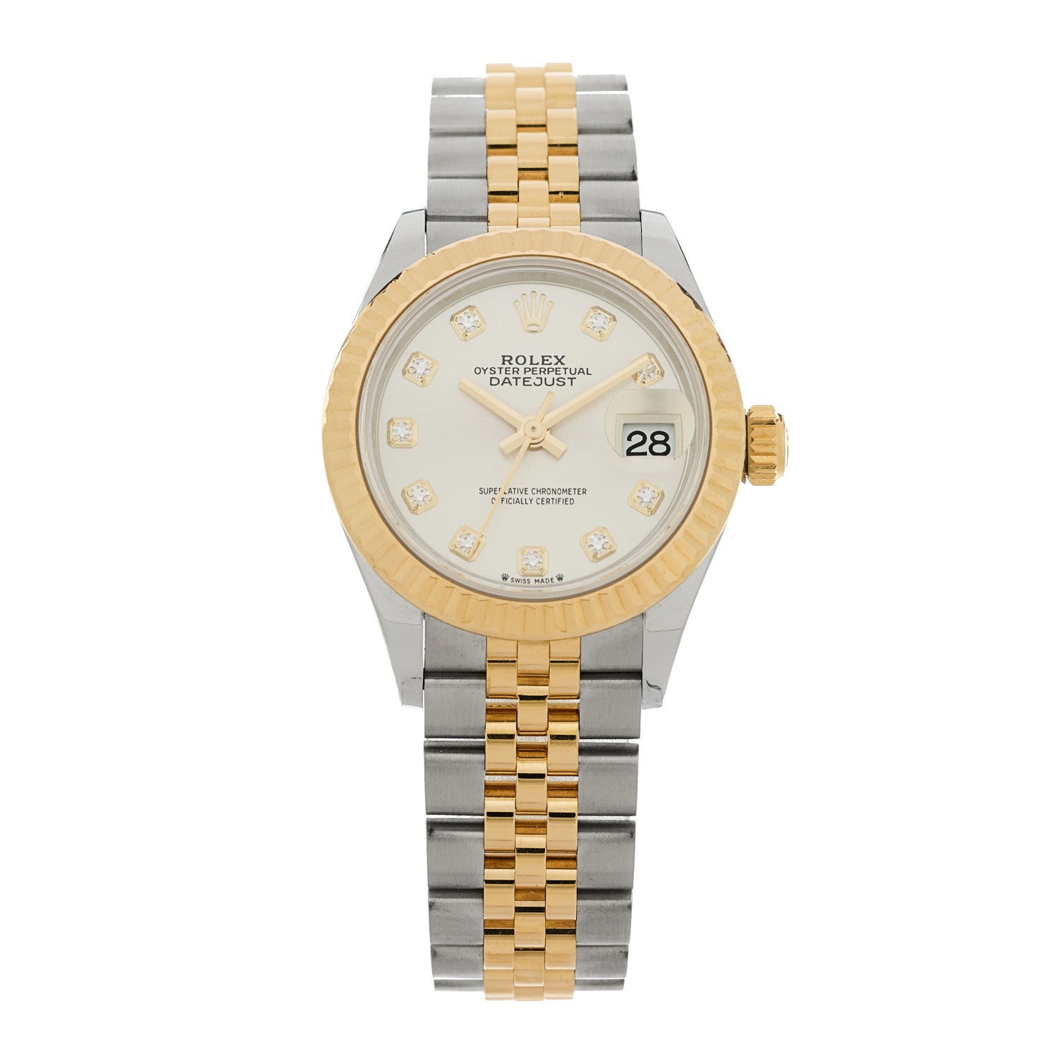 Rolex Stainless Steel 18K Yellow Gold Diamond 28mm Oyster Perpetual Datejust Watch Silver 279173 1 of 5