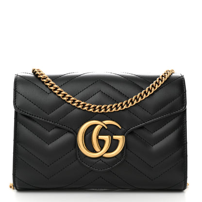 Gucci Calfskin Matelasse GG Marmont Chain Wallet Black 1 of 11