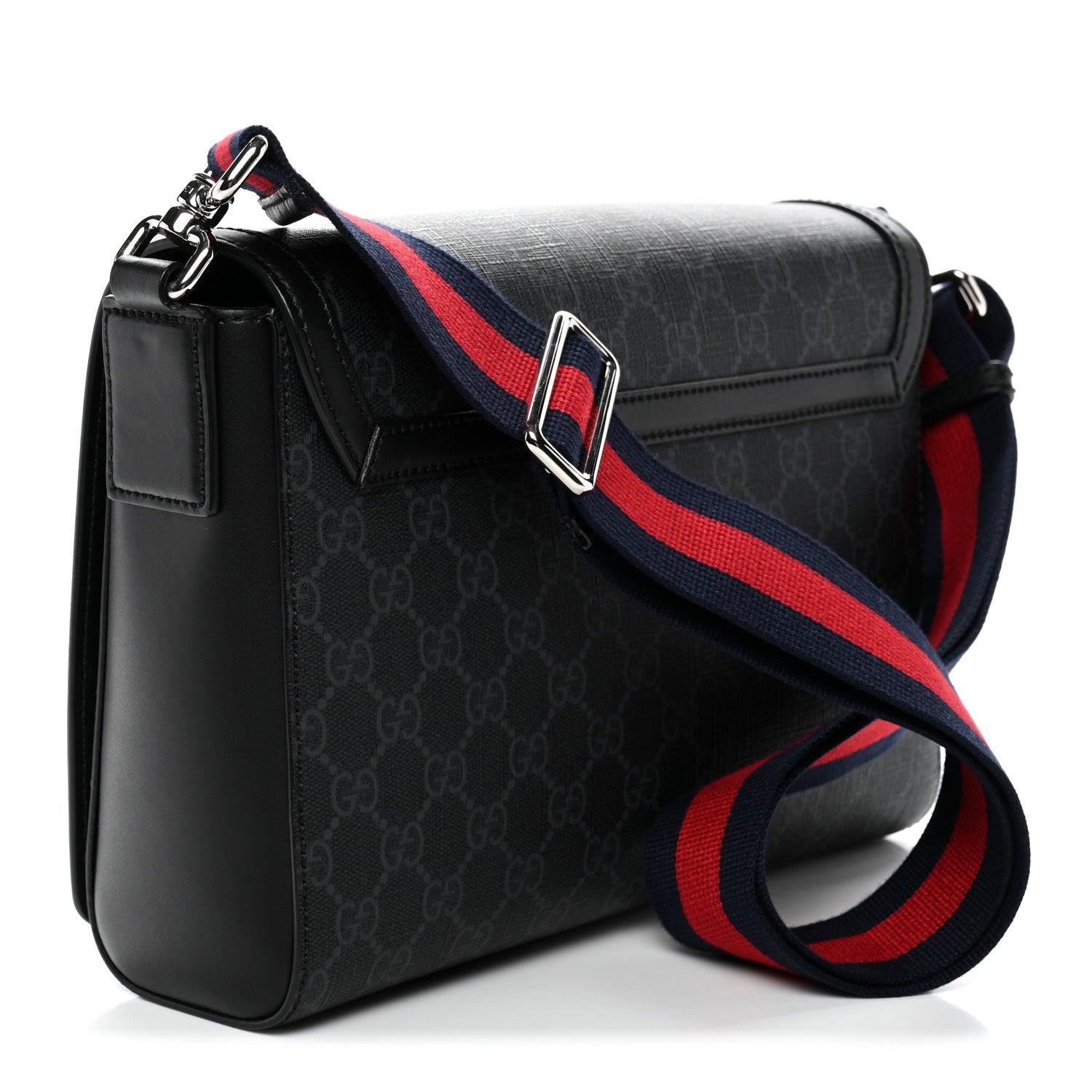 Gucci GG Supreme Monogram Appia Calfskin Web Crossbody Bag Black Grey 3 of 10
