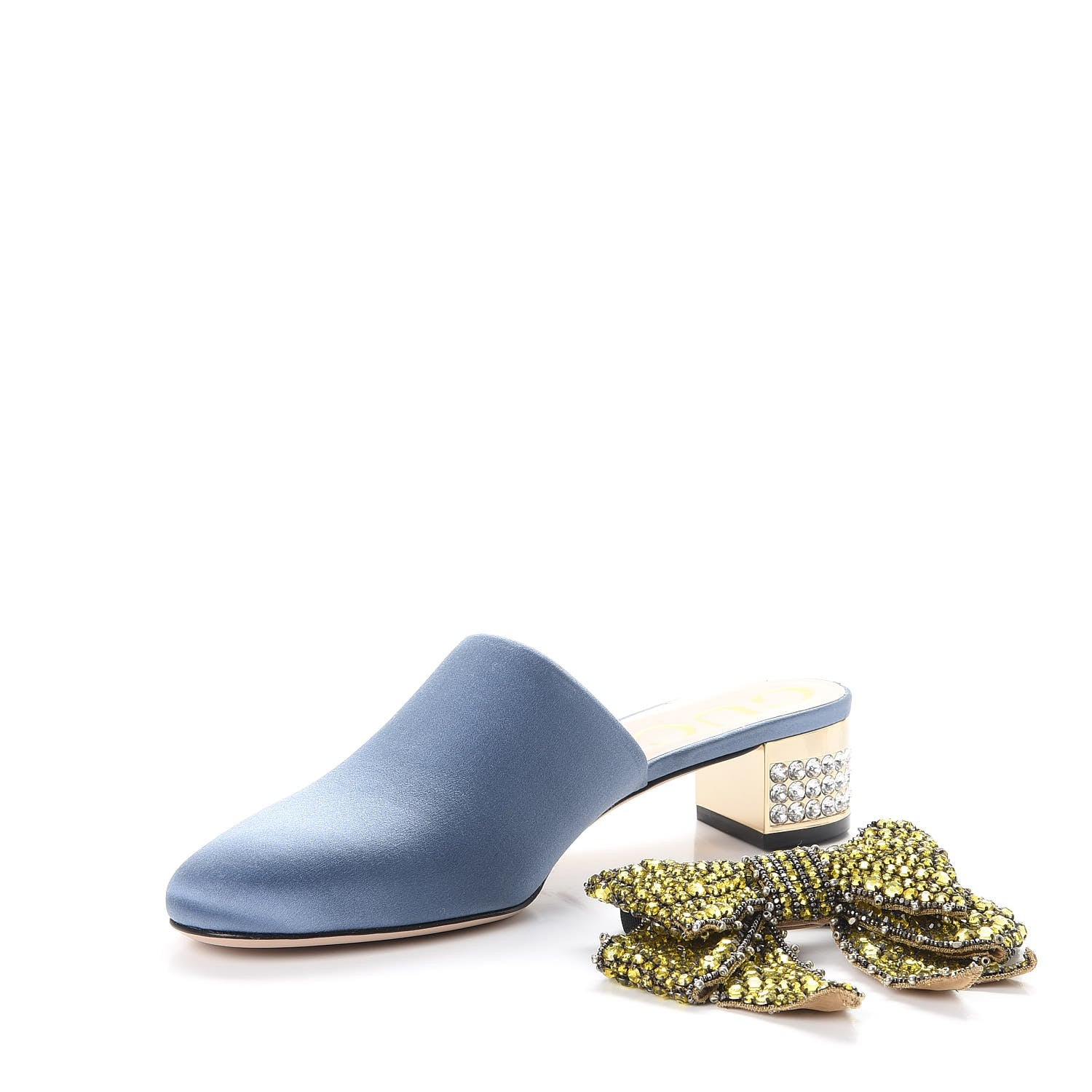 Gucci Silk Satin Crystal Embellished Bow Mules 38 Carta Zucchero 6 of 11