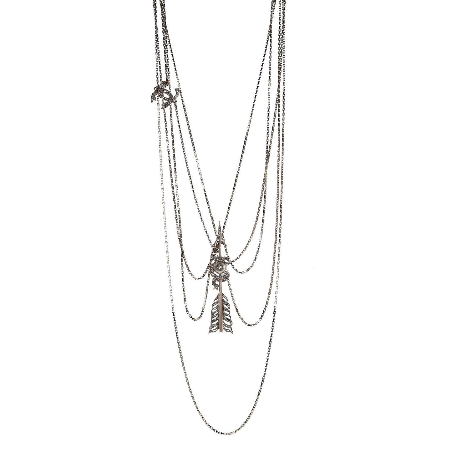 Crystal Pearl Multi Strand Chain CC Arrow Necklace Gold