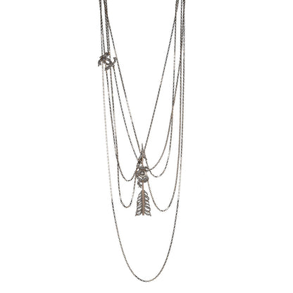 Chanel Crystal Pearl Multi Strand Chain CC Arrow Necklace Gold 1 of 6