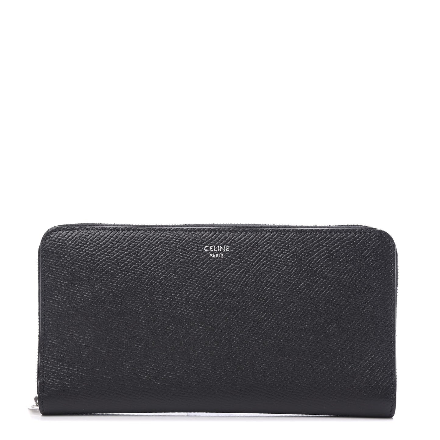 Grained Calfskin Large Zip Around Multifunction Wallet Black