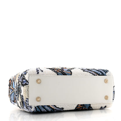 Christian Dior Calfskin Toile de Jouy Beaded Sequin Embroidered Small Mexico Lady Dior White Pastel Midnight Blue 4 of 12