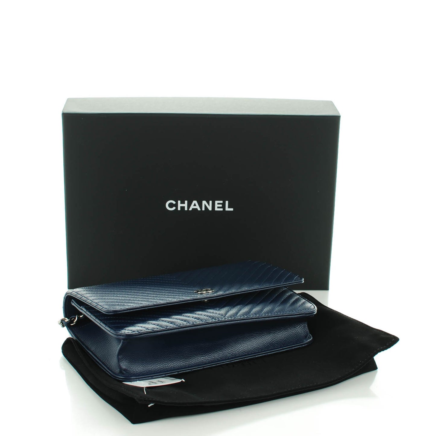 Caviar Chevron Quilted Wallet On Chain WOC Navy Blue