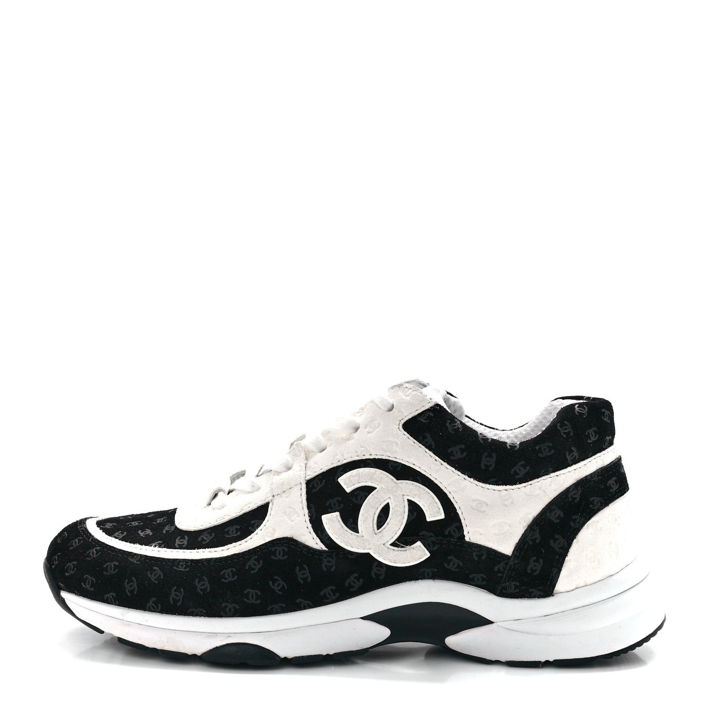 Nylon Suede Calfskin Printed CC Sneakers 40 White Black