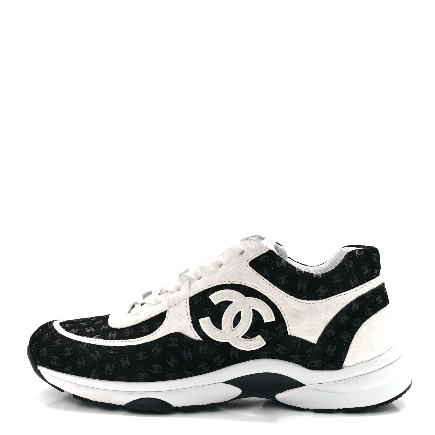 Chanel Nylon Suede Calfskin Printed CC Sneakers 40 White Black 1 of 9