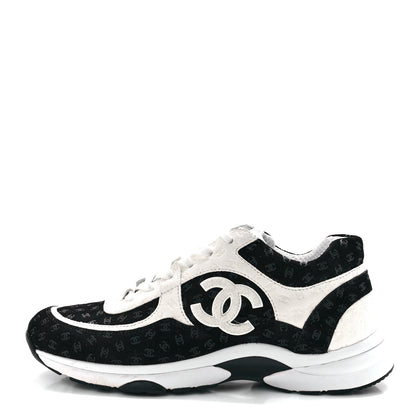 Chanel Nylon Suede Calfskin Printed CC Sneakers 40 White Black 1 of 9