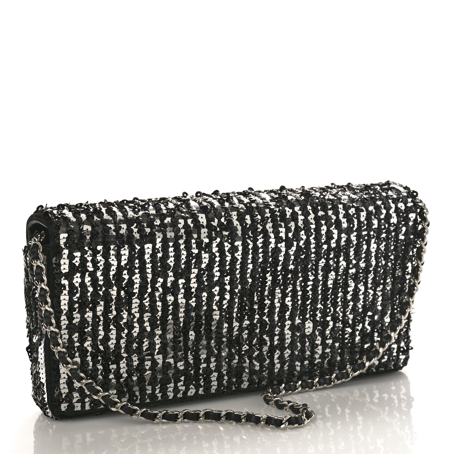 Sequin Quilted Pearl CC Flap Clutch Black