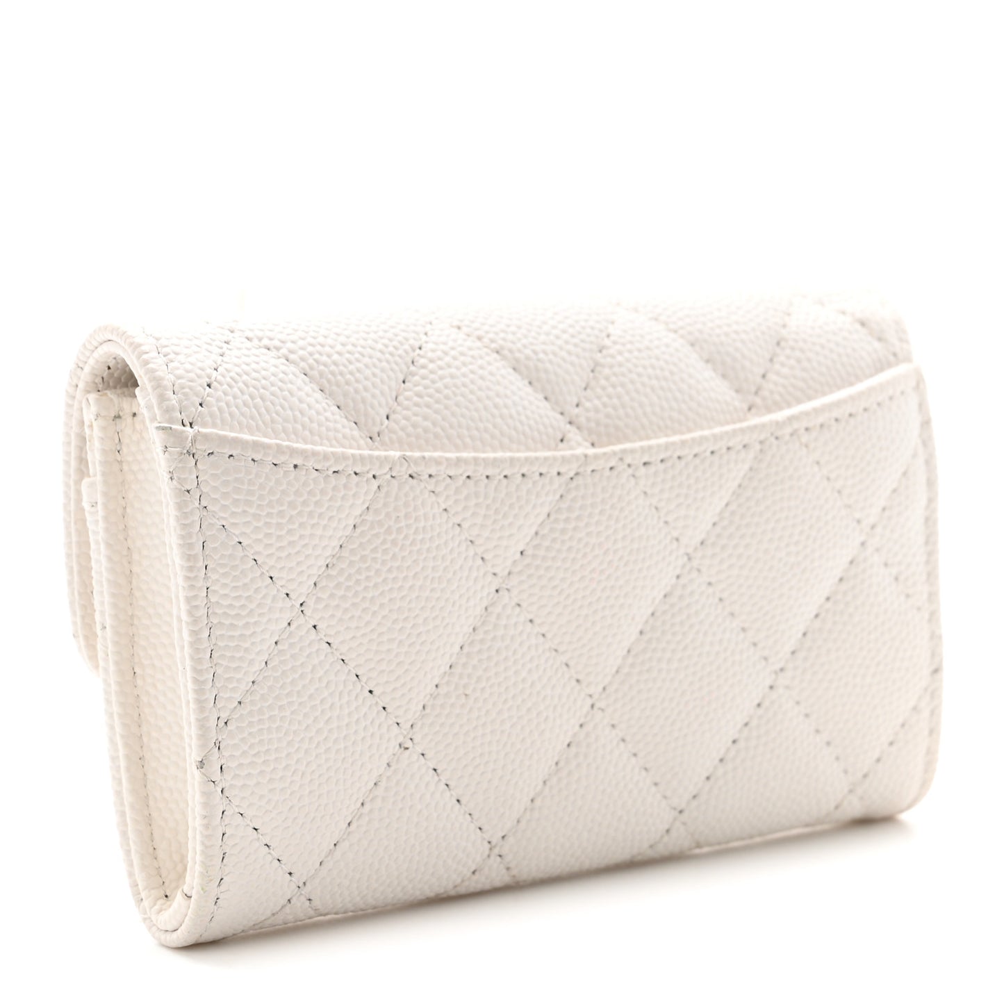 Caviar Quilted Flap Card Holder Wallet White