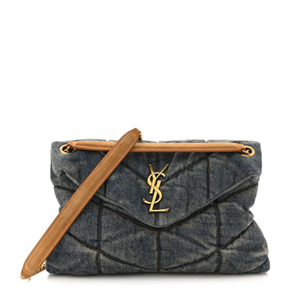 Saint Laurent Denim Quilted Small Loulou Puffer Monogram Chain Satchel Blue Cinnamon 1 of 11