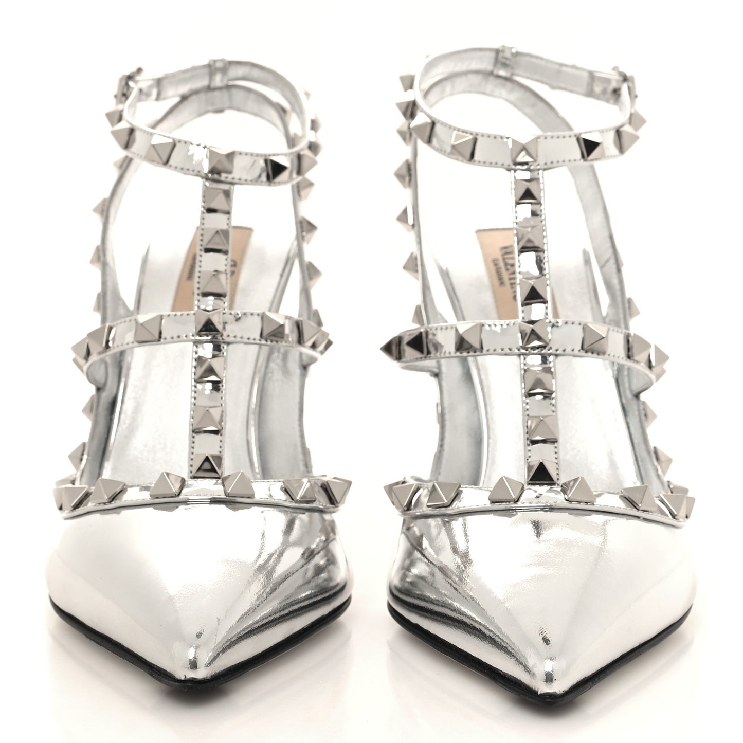 Metallic Patent Rockstud Ankle Strap 100mm Pumps 40 Silver