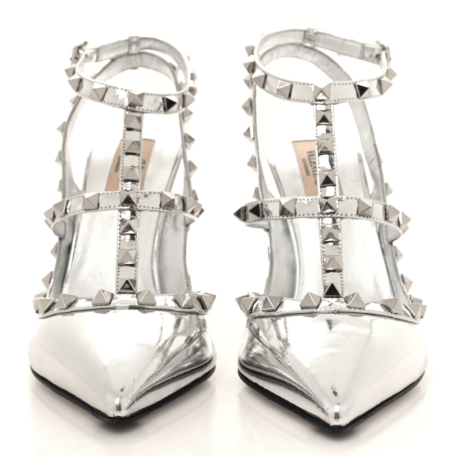 Valentino Garavani Metallic Patent Rockstud Ankle Strap 100mm Pumps 40 Silver 2 of 10