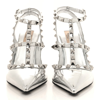 Valentino Garavani Metallic Patent Rockstud Ankle Strap 100mm Pumps 40 Silver 2 of 10