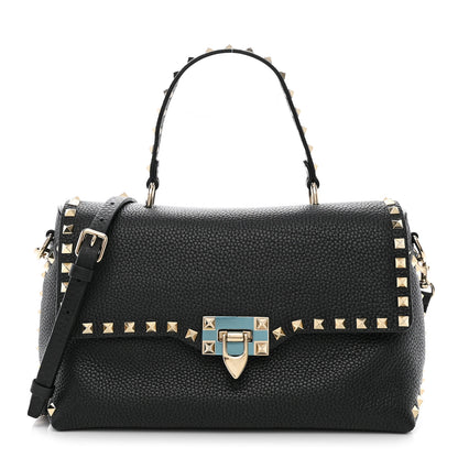 Valentino Garavani Pebbled Calfskin Rockstud Single Handle Flap Bag Black 1 of 9