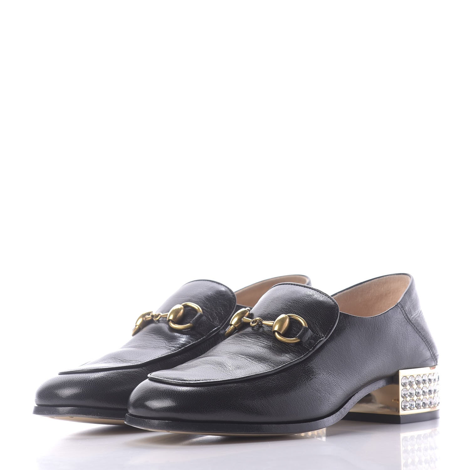 Gucci Goatskin Crystal Womens Horsebit Loafers 35 Black 3 of 13
