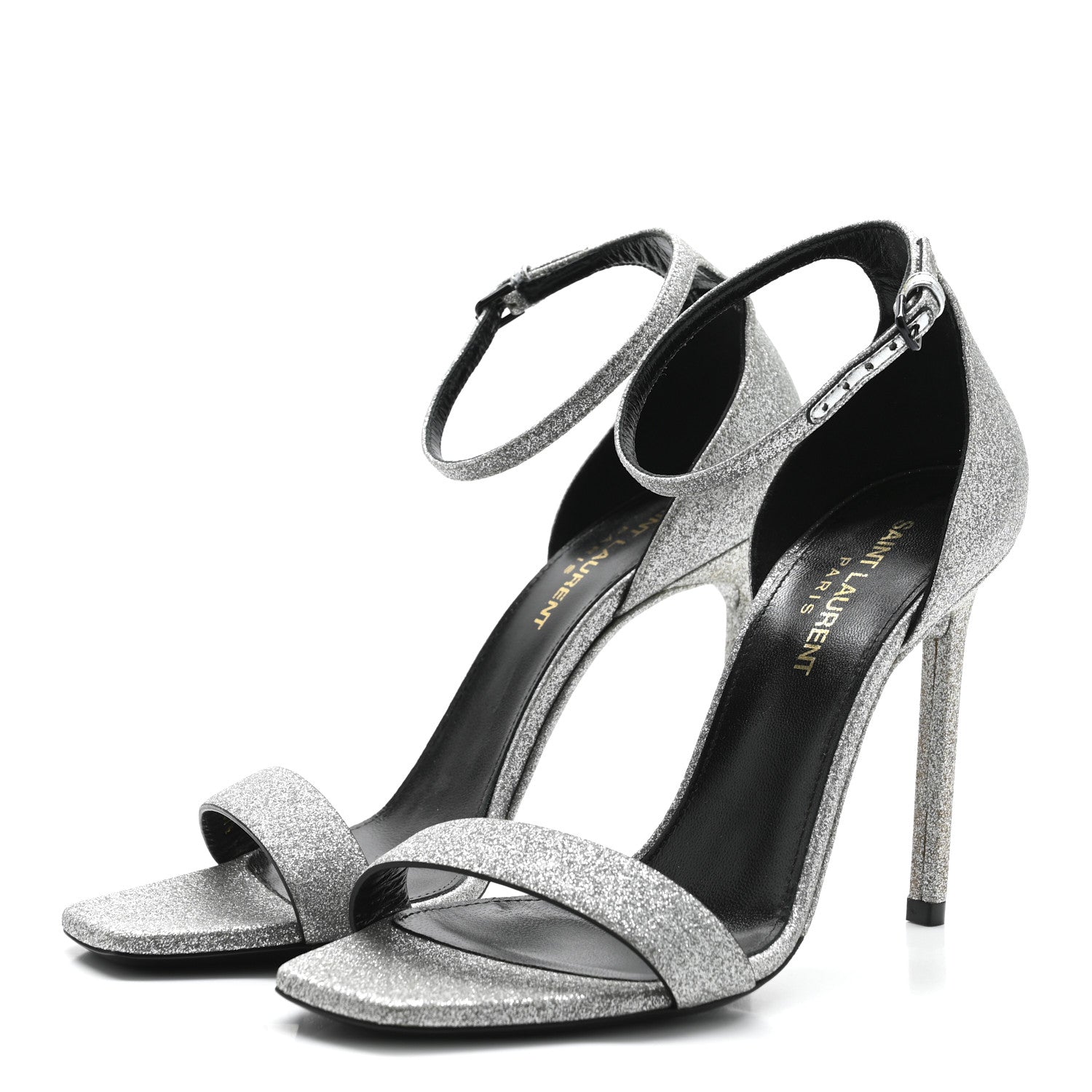 Saint Laurent Glitter Amber 105 Ankle Strap Sandals 37.5 Silver 3 of 13